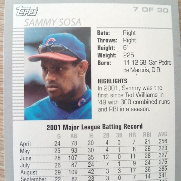 Sammy Sosa 2002 Topps #7 Post Cereal Baseball Card Chicago Cubs MLB - Picture 2 of 4
